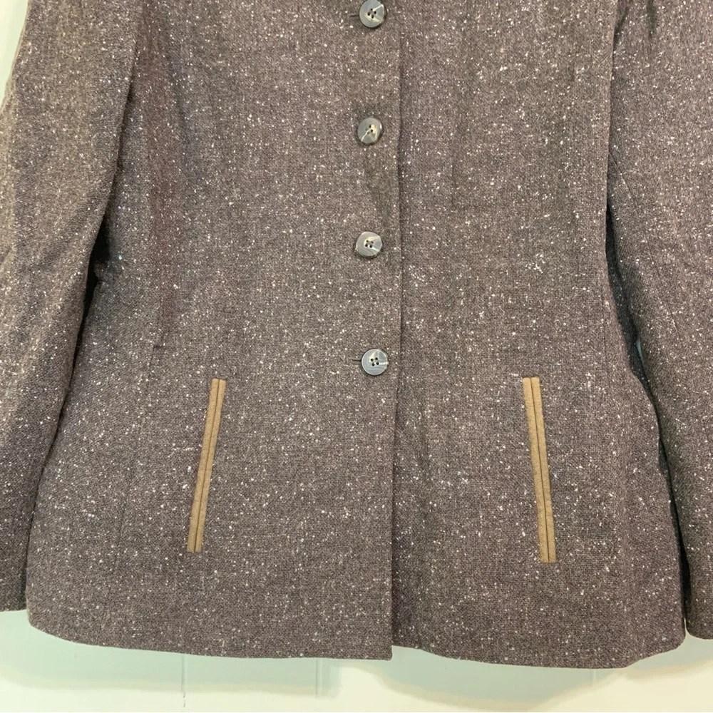 Le Suit Formal Classic Brown Wool Tweed Button Closure Blazer Suit Size 10.